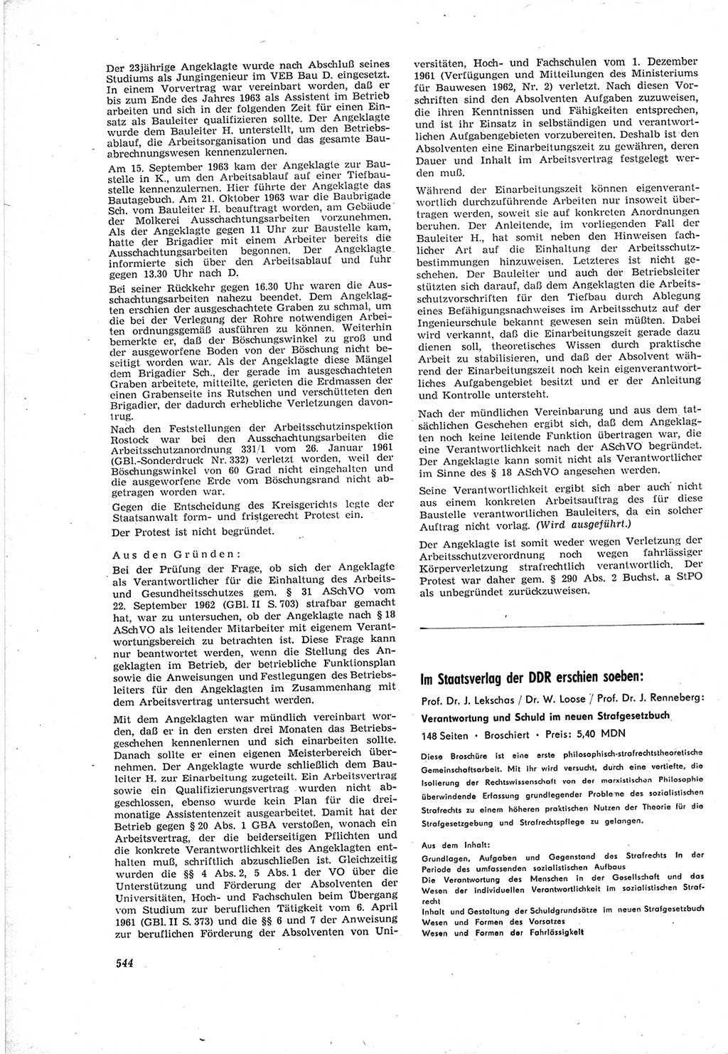 Neue Justiz (NJ), Zeitschrift für Recht und Rechtswissenschaft [Deutsche Demokratische Republik (DDR)], 18. Jahrgang 1964, Seite 544 (NJ DDR 1964, S. 544)