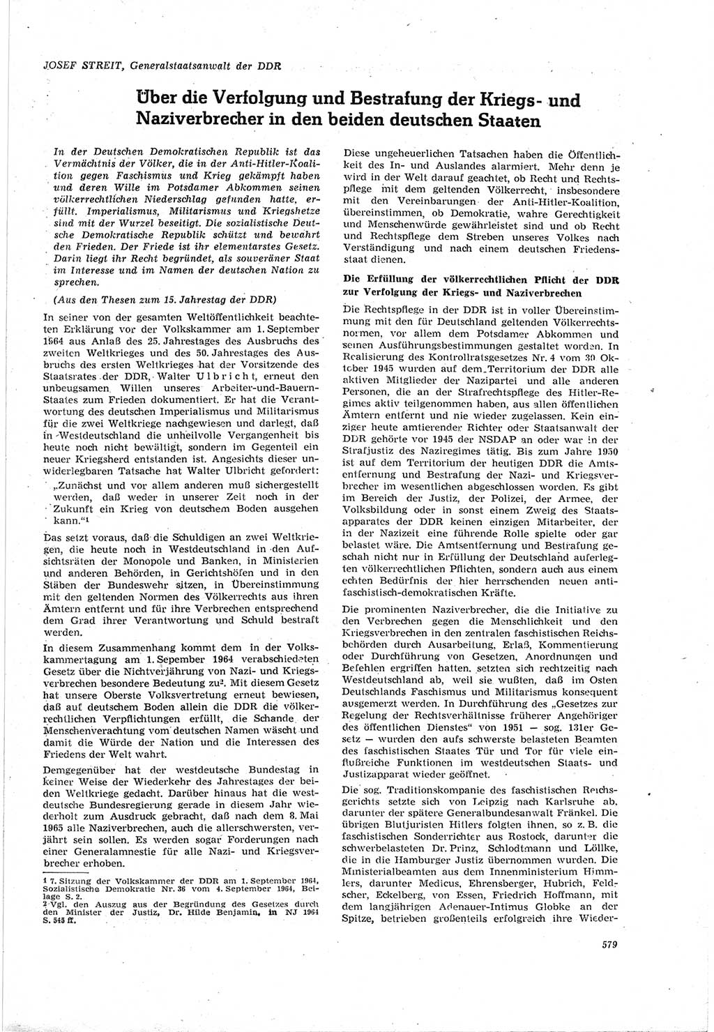 Neue Justiz (NJ), Zeitschrift für Recht und Rechtswissenschaft [Deutsche Demokratische Republik (DDR)], 18. Jahrgang 1964, Seite 579 (NJ DDR 1964, S. 579)