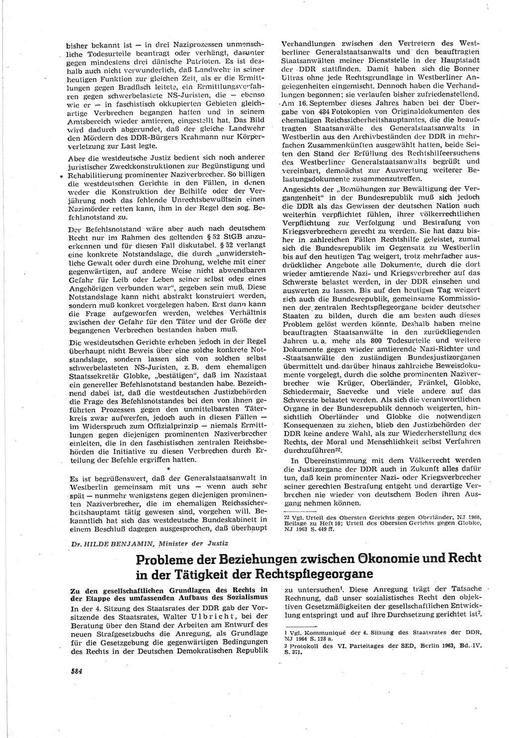 Neue Justiz (NJ), Zeitschrift für Recht und Rechtswissenschaft [Deutsche Demokratische Republik (DDR)], 18. Jahrgang 1964, Seite 584 (NJ DDR 1964, S. 584)