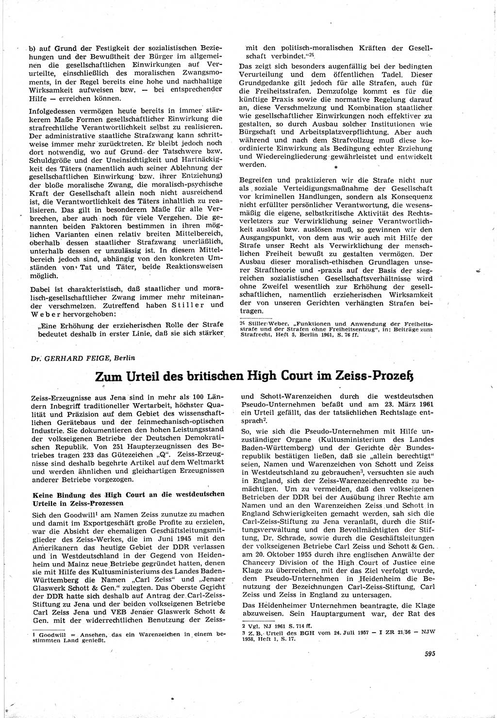 Neue Justiz (NJ), Zeitschrift für Recht und Rechtswissenschaft [Deutsche Demokratische Republik (DDR)], 18. Jahrgang 1964, Seite 595 (NJ DDR 1964, S. 595)