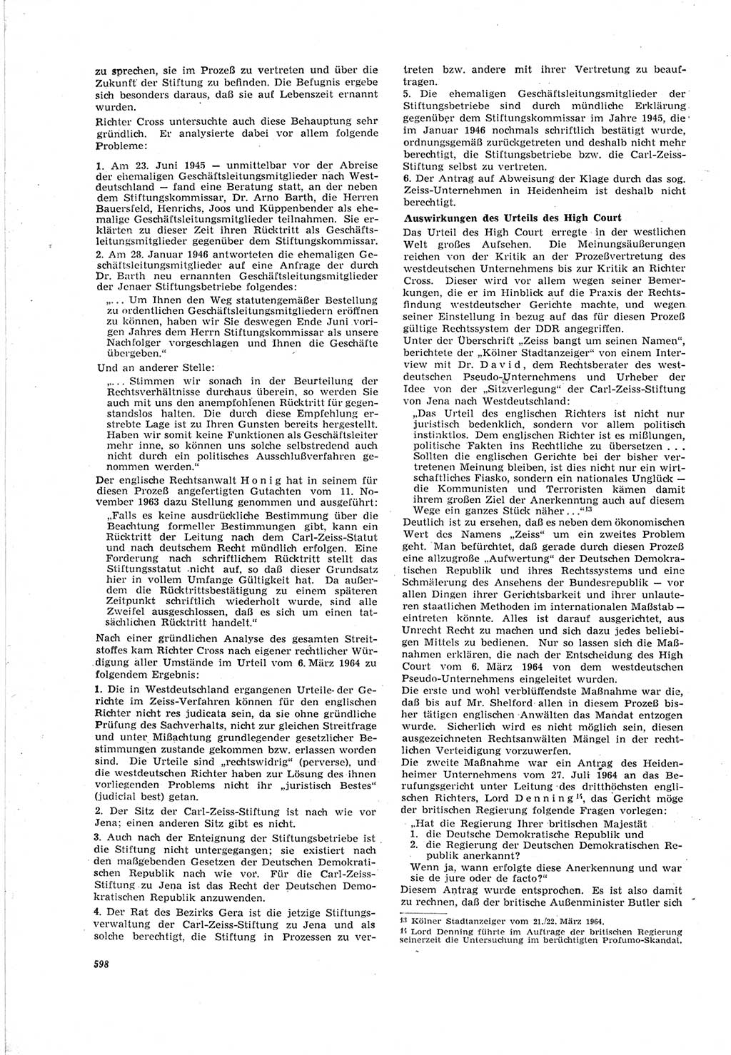 Neue Justiz (NJ), Zeitschrift für Recht und Rechtswissenschaft [Deutsche Demokratische Republik (DDR)], 18. Jahrgang 1964, Seite 598 (NJ DDR 1964, S. 598)