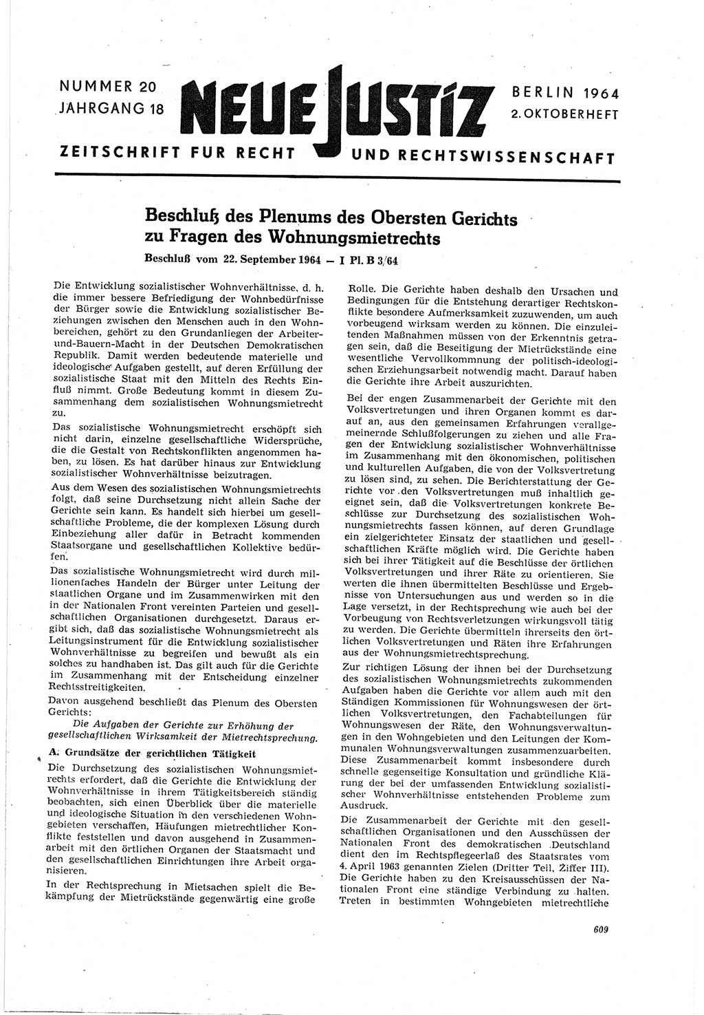 Neue Justiz (NJ), Zeitschrift für Recht und Rechtswissenschaft [Deutsche Demokratische Republik (DDR)], 18. Jahrgang 1964, Seite 609 (NJ DDR 1964, S. 609)