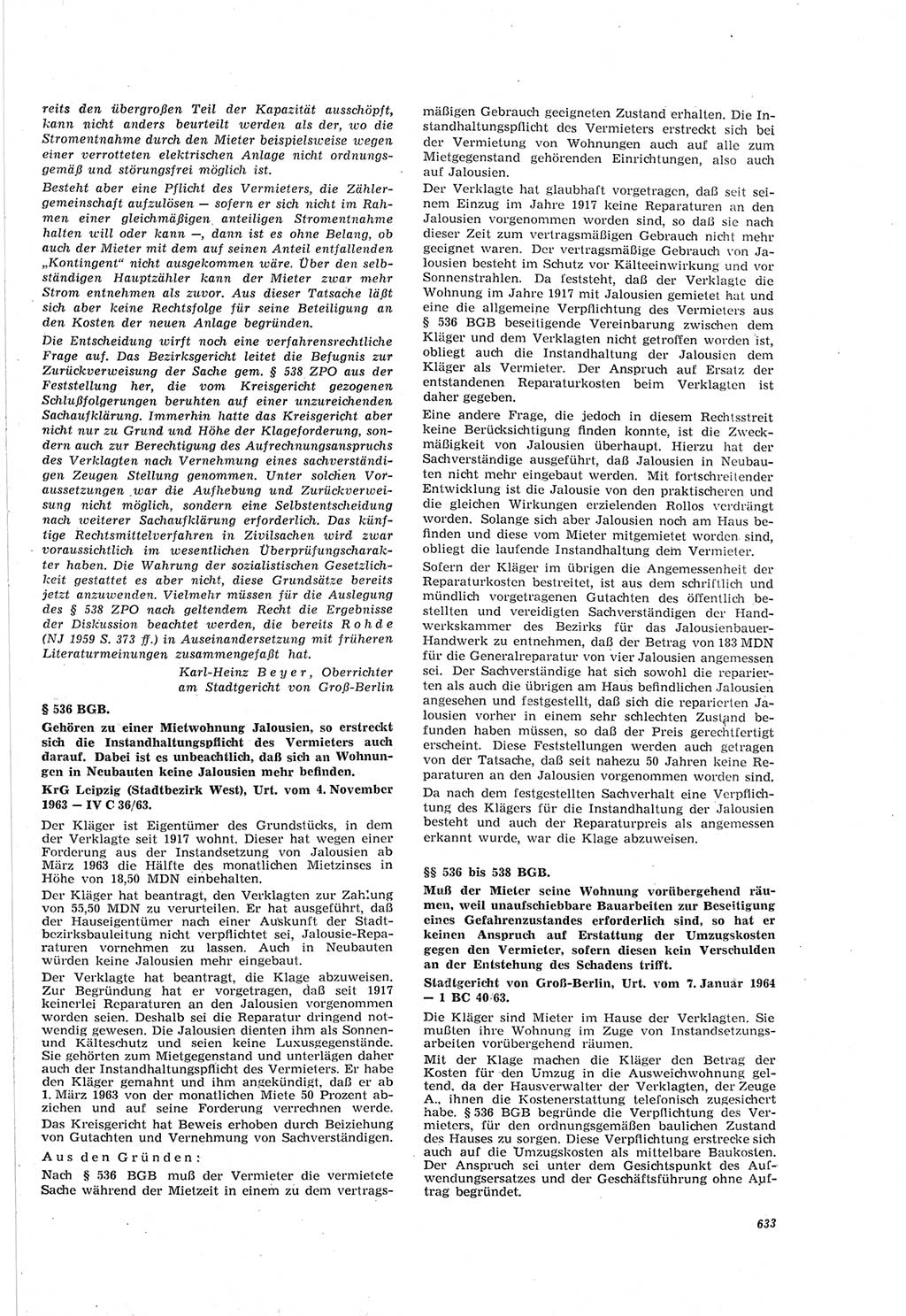 Neue Justiz (NJ), Zeitschrift für Recht und Rechtswissenschaft [Deutsche Demokratische Republik (DDR)], 18. Jahrgang 1964, Seite 633 (NJ DDR 1964, S. 633)