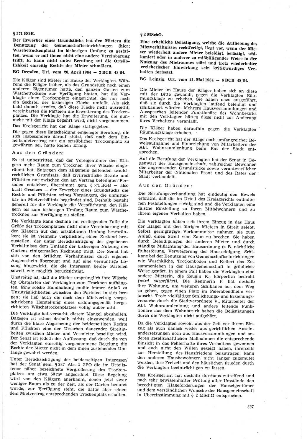 Neue Justiz (NJ), Zeitschrift für Recht und Rechtswissenschaft [Deutsche Demokratische Republik (DDR)], 18. Jahrgang 1964, Seite 637 (NJ DDR 1964, S. 637)