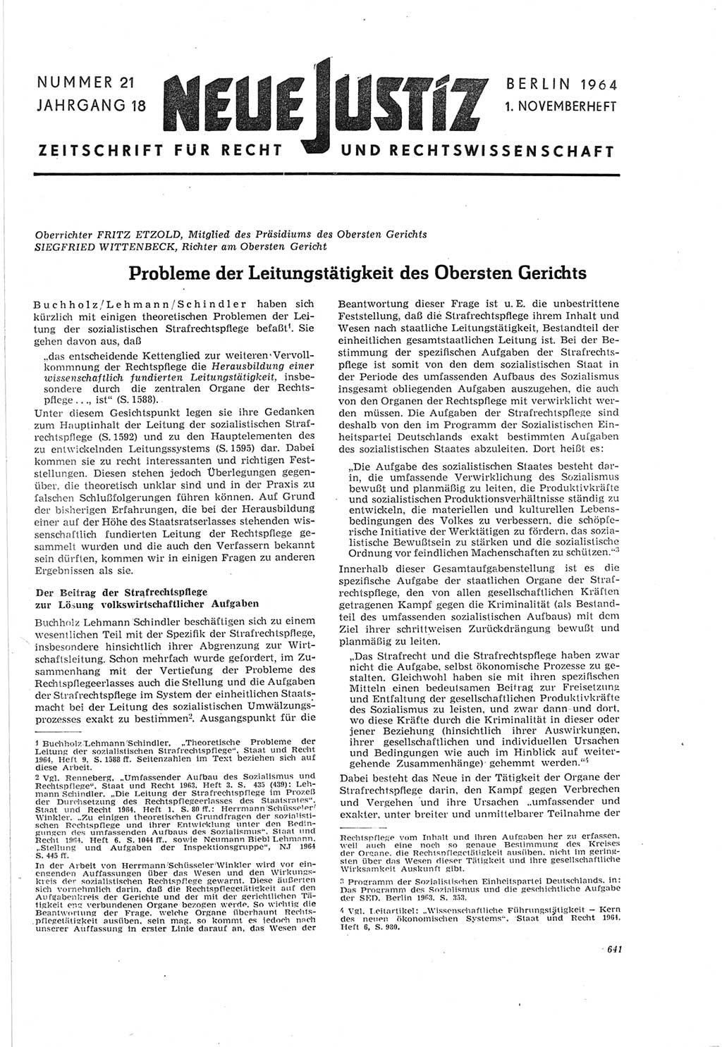 Neue Justiz (NJ), Zeitschrift für Recht und Rechtswissenschaft [Deutsche Demokratische Republik (DDR)], 18. Jahrgang 1964, Seite 641 (NJ DDR 1964, S. 641)