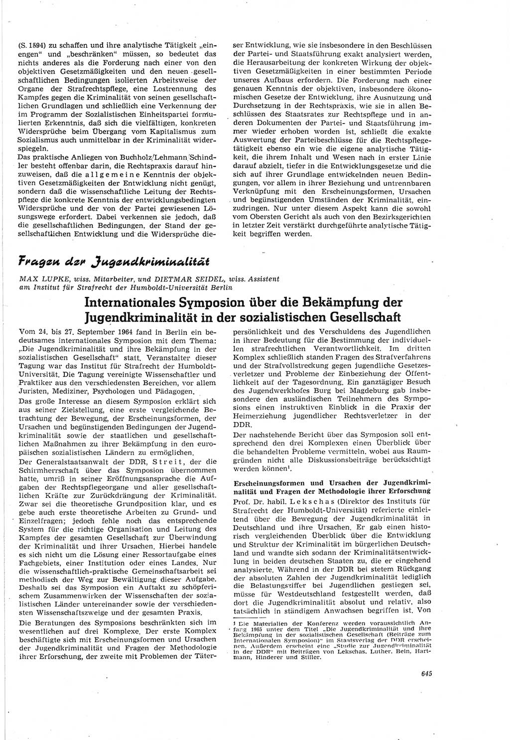 Neue Justiz (NJ), Zeitschrift für Recht und Rechtswissenschaft [Deutsche Demokratische Republik (DDR)], 18. Jahrgang 1964, Seite 645 (NJ DDR 1964, S. 645)