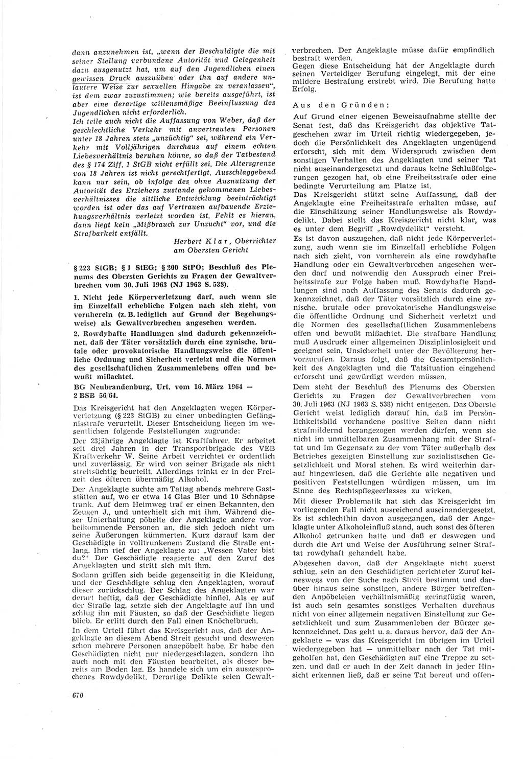 Neue Justiz (NJ), Zeitschrift für Recht und Rechtswissenschaft [Deutsche Demokratische Republik (DDR)], 18. Jahrgang 1964, Seite 670 (NJ DDR 1964, S. 670)