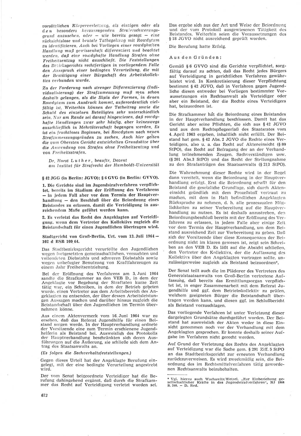 Neue Justiz (NJ), Zeitschrift für Recht und Rechtswissenschaft [Deutsche Demokratische Republik (DDR)], 18. Jahrgang 1964, Seite 672 (NJ DDR 1964, S. 672)