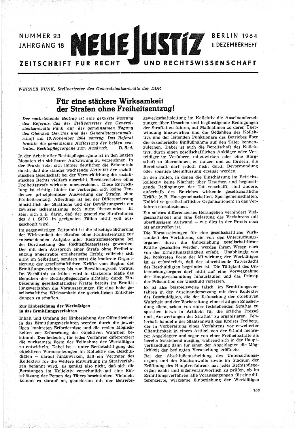 Neue Justiz (NJ), Zeitschrift für Recht und Rechtswissenschaft [Deutsche Demokratische Republik (DDR)], 18. Jahrgang 1964, Seite 705 (NJ DDR 1964, S. 705)
