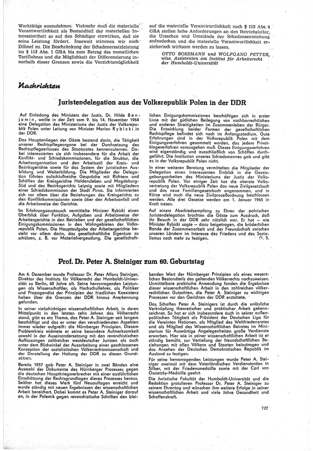 Neue Justiz (NJ), Zeitschrift für Recht und Rechtswissenschaft [Deutsche Demokratische Republik (DDR)], 18. Jahrgang 1964, Seite 727 (NJ DDR 1964, S. 727)