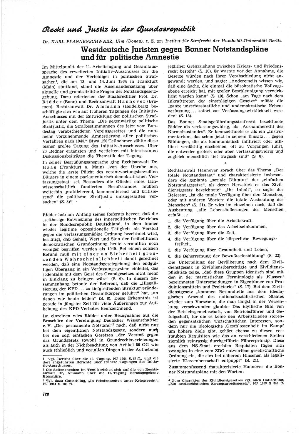 Neue Justiz (NJ), Zeitschrift für Recht und Rechtswissenschaft [Deutsche Demokratische Republik (DDR)], 18. Jahrgang 1964, Seite 728 (NJ DDR 1964, S. 728)
