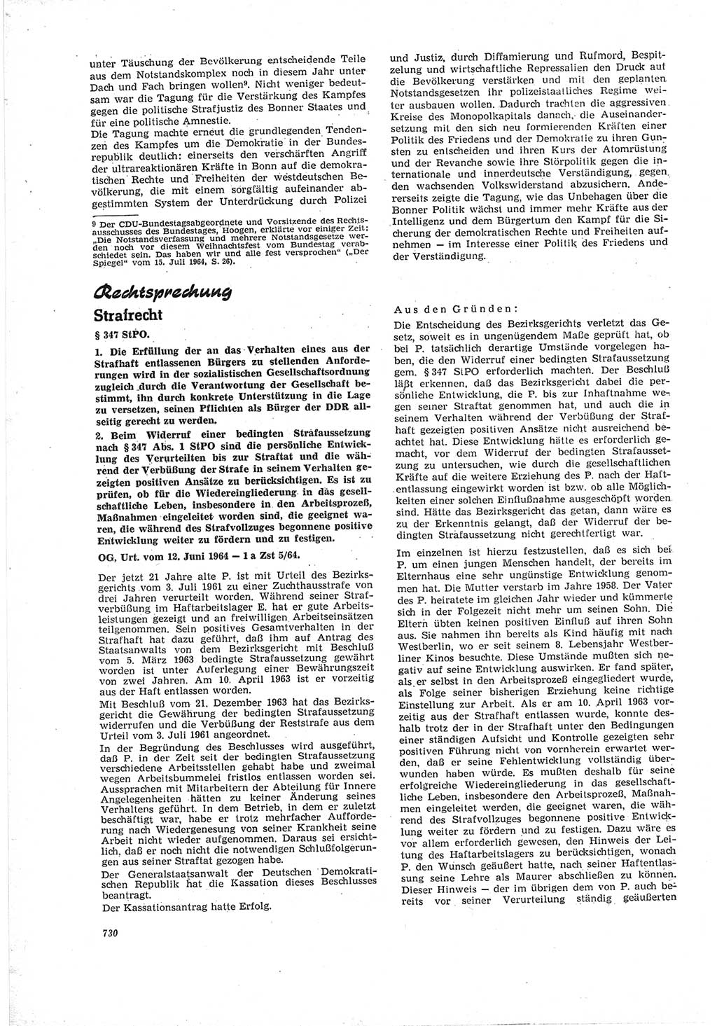 Neue Justiz (NJ), Zeitschrift für Recht und Rechtswissenschaft [Deutsche Demokratische Republik (DDR)], 18. Jahrgang 1964, Seite 730 (NJ DDR 1964, S. 730)