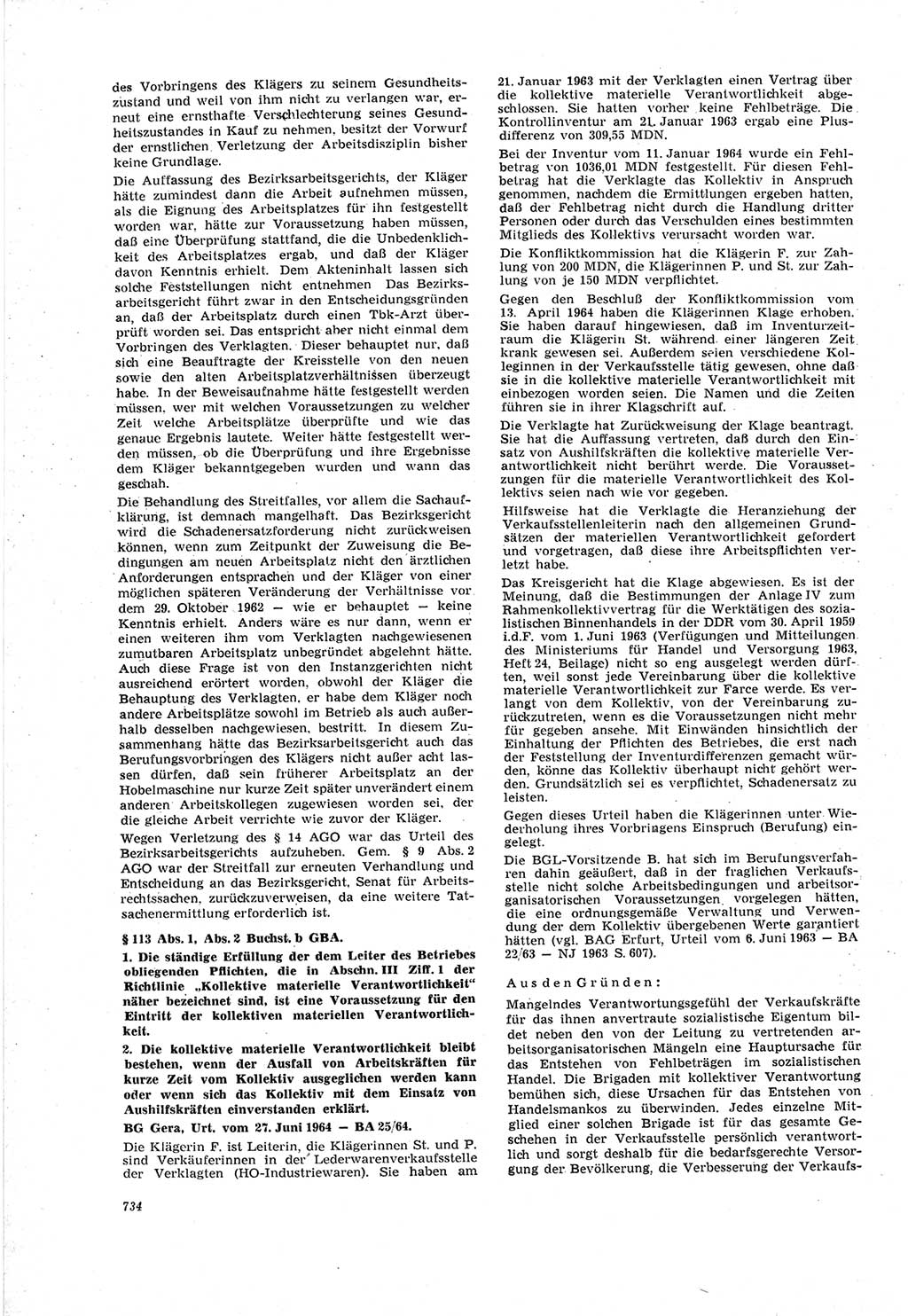 Neue Justiz (NJ), Zeitschrift für Recht und Rechtswissenschaft [Deutsche Demokratische Republik (DDR)], 18. Jahrgang 1964, Seite 734 (NJ DDR 1964, S. 734)