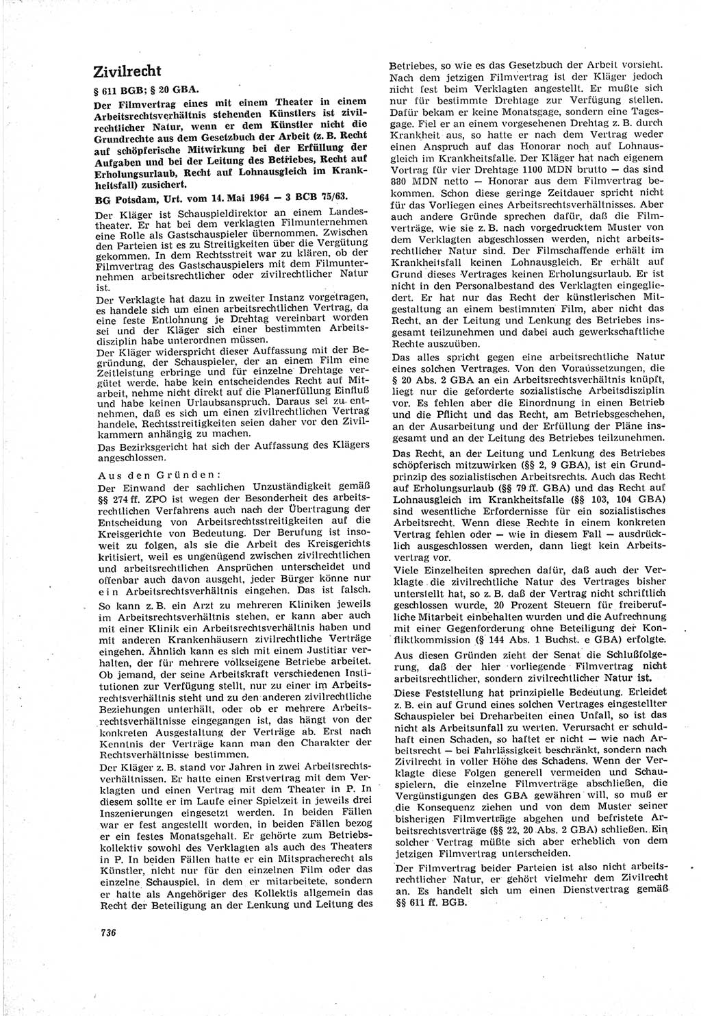 Neue Justiz (NJ), Zeitschrift für Recht und Rechtswissenschaft [Deutsche Demokratische Republik (DDR)], 18. Jahrgang 1964, Seite 736 (NJ DDR 1964, S. 736)