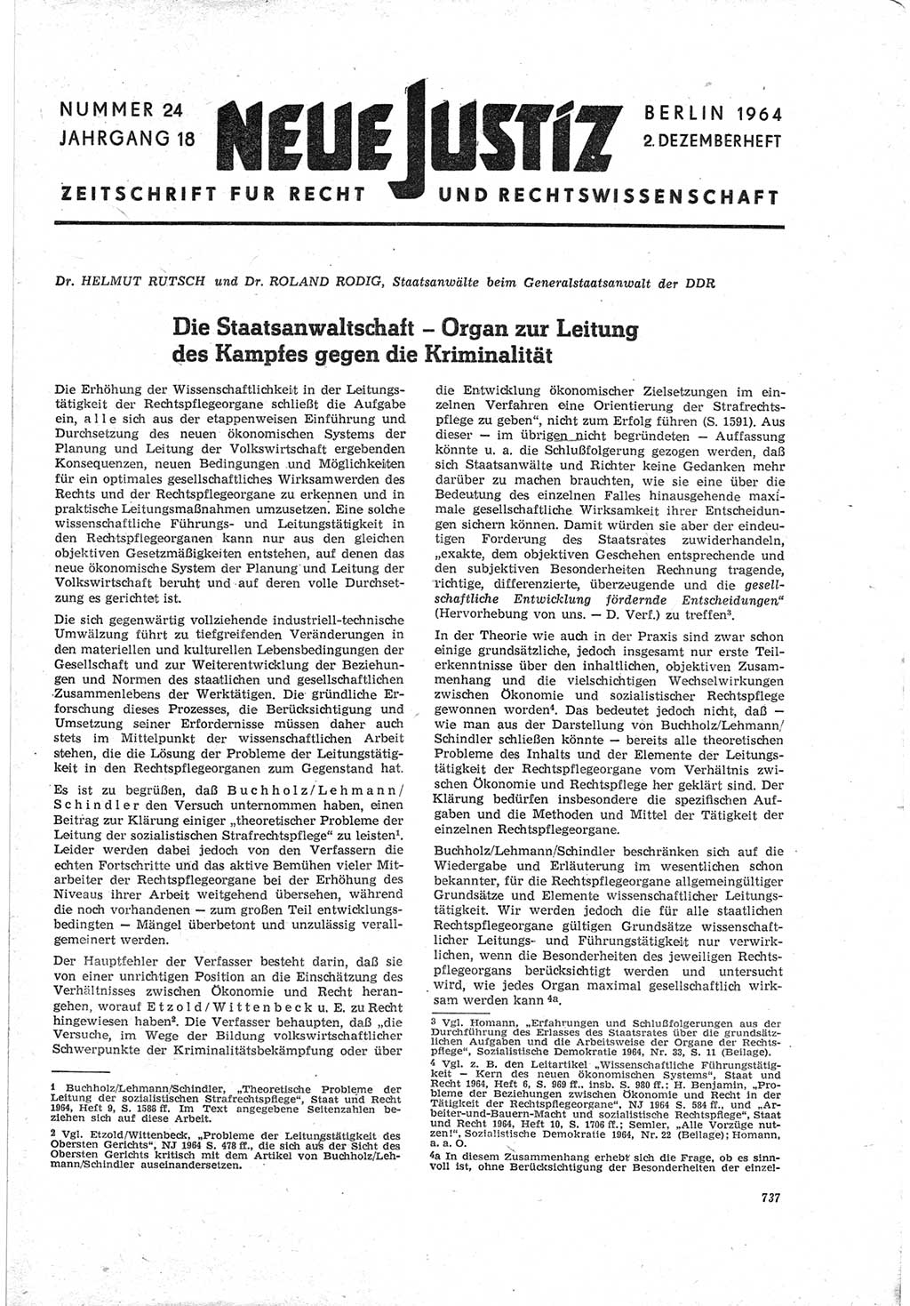 Neue Justiz (NJ), Zeitschrift für Recht und Rechtswissenschaft [Deutsche Demokratische Republik (DDR)], 18. Jahrgang 1964, Seite 737 (NJ DDR 1964, S. 737)