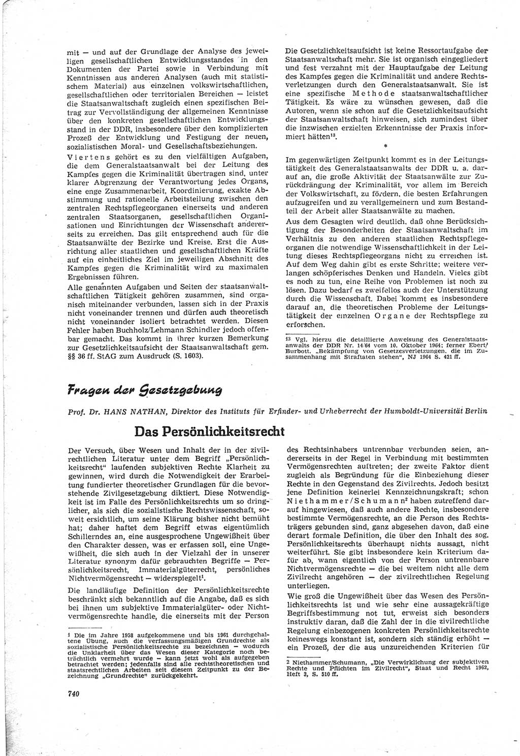 Neue Justiz (NJ), Zeitschrift für Recht und Rechtswissenschaft [Deutsche Demokratische Republik (DDR)], 18. Jahrgang 1964, Seite 740 (NJ DDR 1964, S. 740)