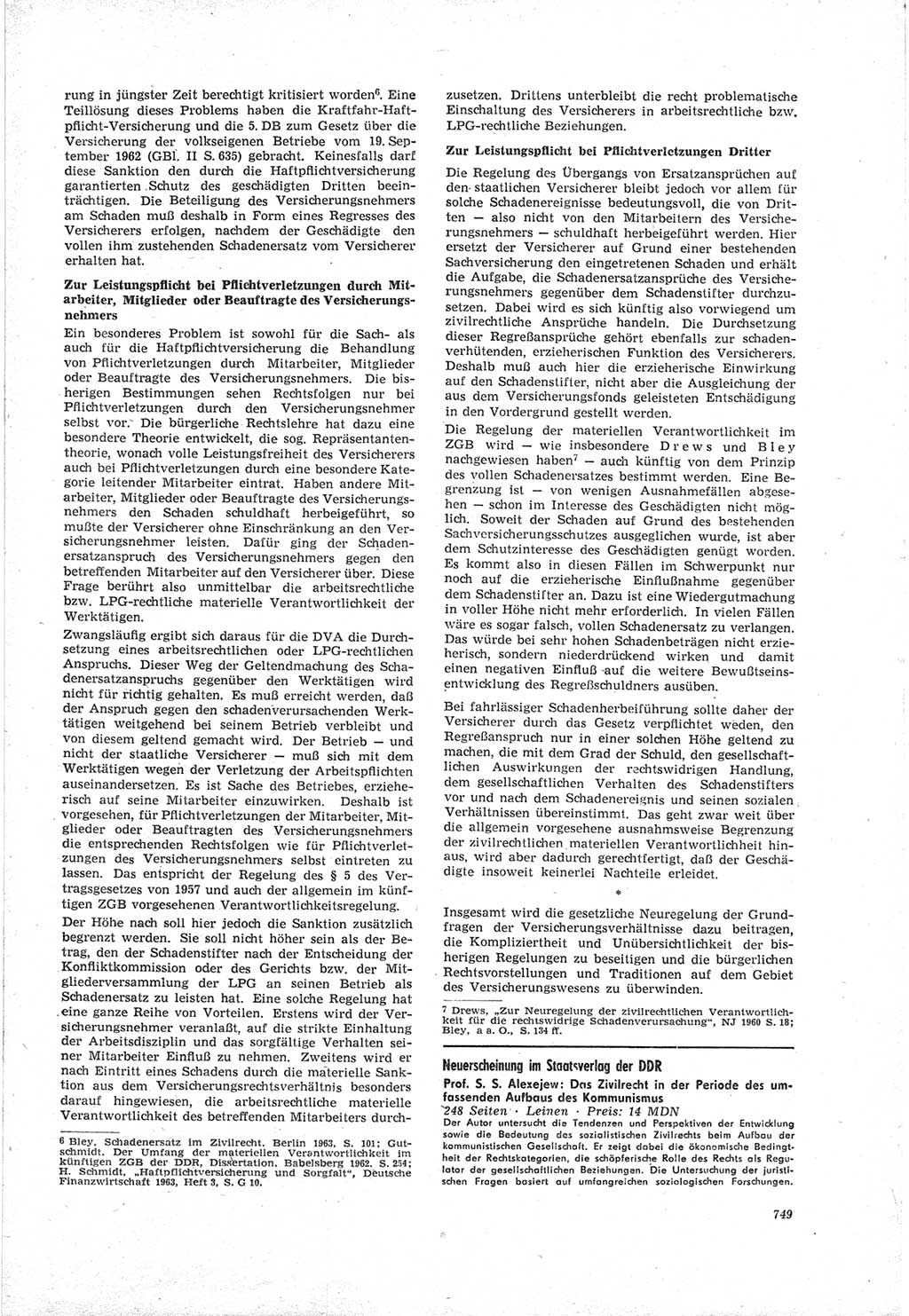 Neue Justiz (NJ), Zeitschrift für Recht und Rechtswissenschaft [Deutsche Demokratische Republik (DDR)], 18. Jahrgang 1964, Seite 749 (NJ DDR 1964, S. 749)