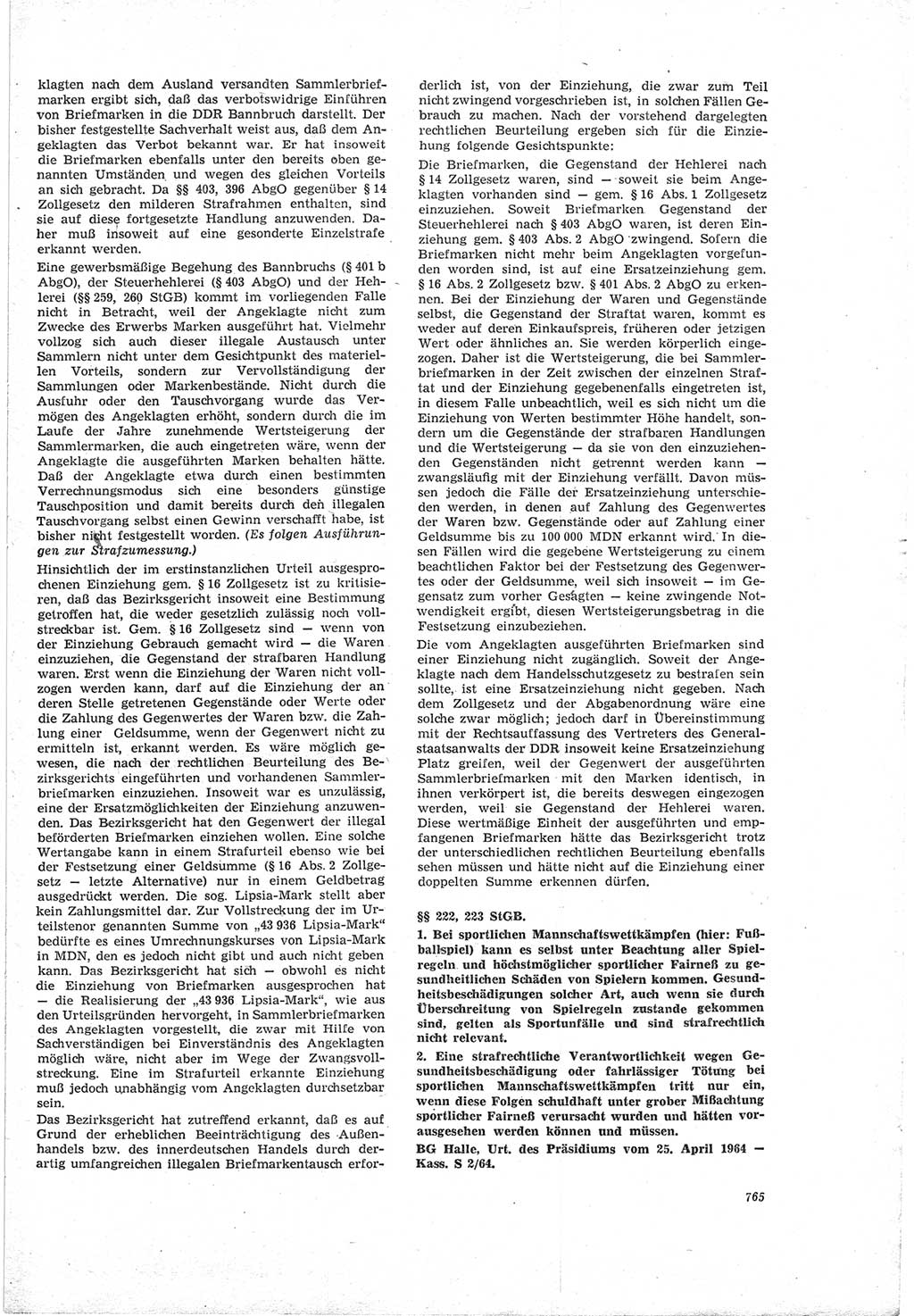 Neue Justiz (NJ), Zeitschrift für Recht und Rechtswissenschaft [Deutsche Demokratische Republik (DDR)], 18. Jahrgang 1964, Seite 765 (NJ DDR 1964, S. 765)