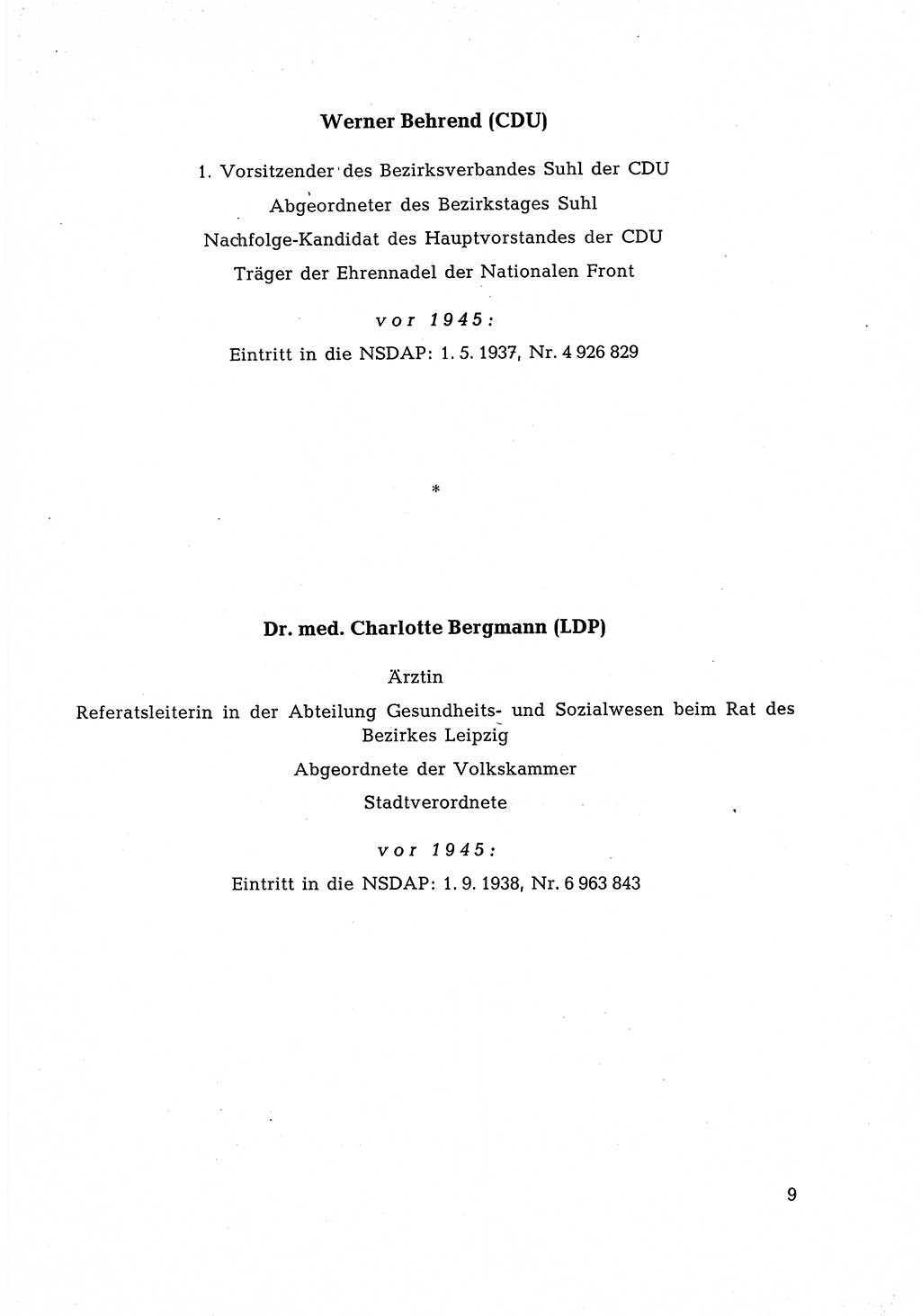 Ehemalige Nationalsozialisten in Pankows Diensten [Deutsche Demokratische Republik (DDR)] 1965, Seite 9 (Ehem. Nat.-Soz. DDR 1965, S. 9)