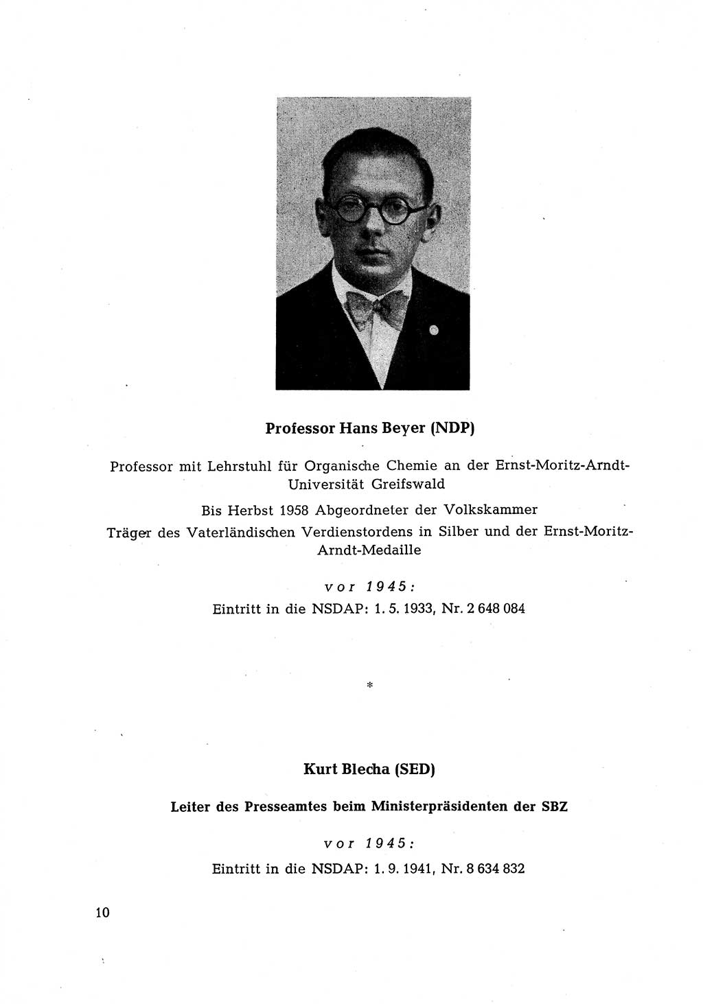Ehemalige Nationalsozialisten in Pankows Diensten [Deutsche Demokratische Republik (DDR)] 1965, Seite 10 (Ehem. Nat.-Soz. DDR 1965, S. 10)