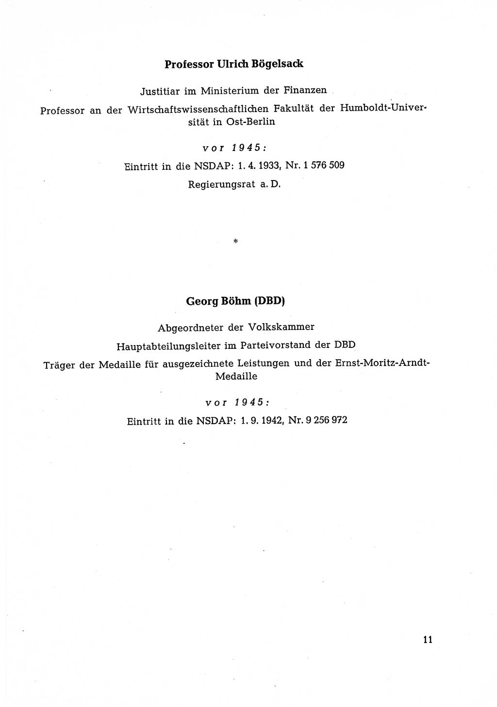 Ehemalige Nationalsozialisten in Pankows Diensten [Deutsche Demokratische Republik (DDR)] 1965, Seite 11 (Ehem. Nat.-Soz. DDR 1965, S. 11)