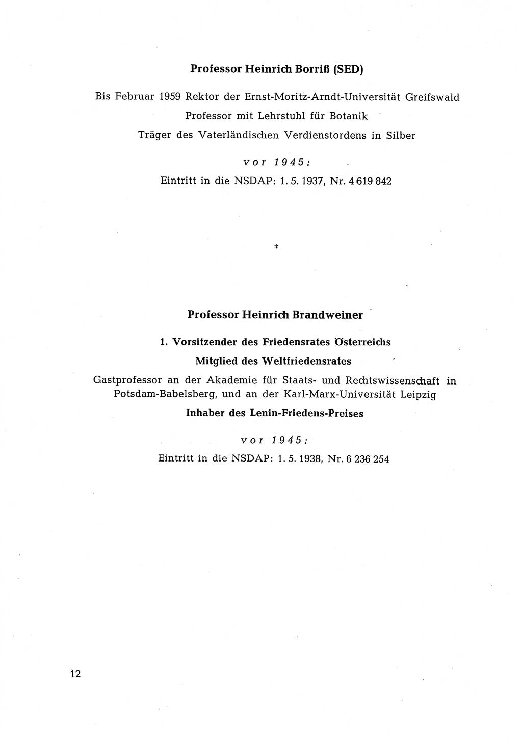 Ehemalige Nationalsozialisten in Pankows Diensten [Deutsche Demokratische Republik (DDR)] 1965, Seite 12 (Ehem. Nat.-Soz. DDR 1965, S. 12)