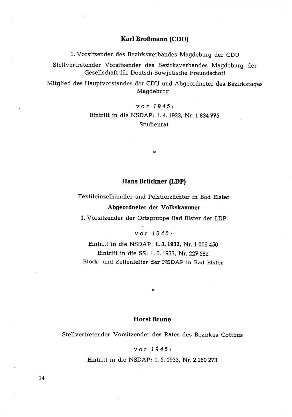 Ehemalige Nationalsozialisten in Pankows Diensten [Deutsche Demokratische Republik (DDR)] 1965, Seite 14 (Ehem. Nat.-Soz. DDR 1965, S. 14)