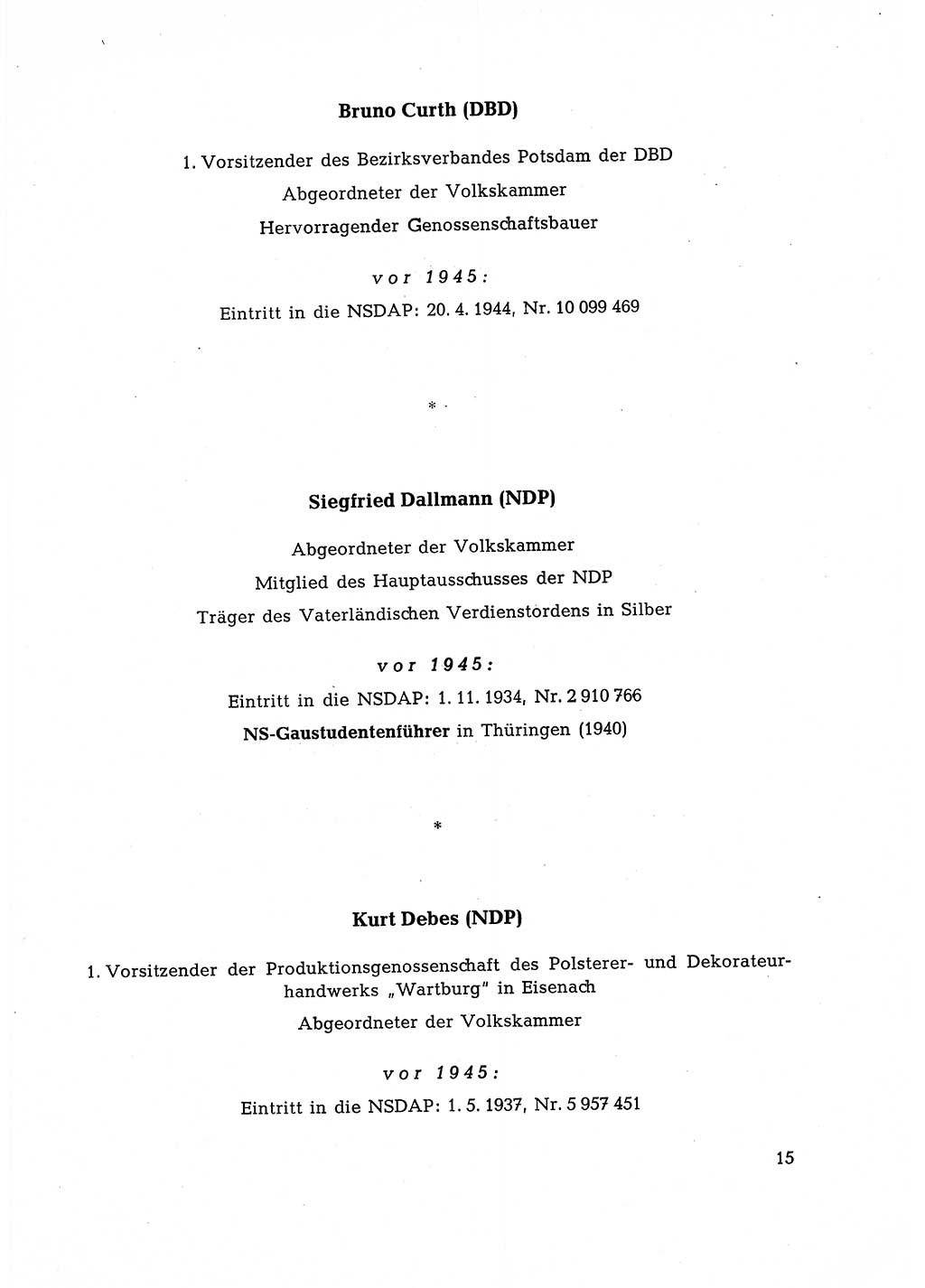 Ehemalige Nationalsozialisten in Pankows Diensten [Deutsche Demokratische Republik (DDR)] 1965, Seite 15 (Ehem. Nat.-Soz. DDR 1965, S. 15)