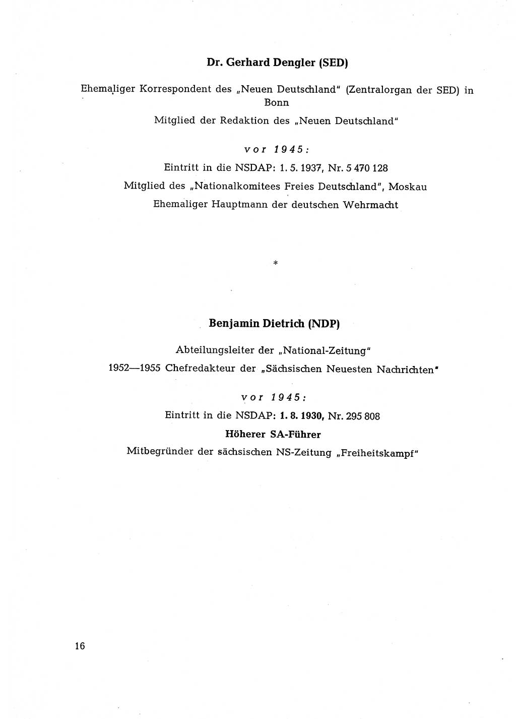 Ehemalige Nationalsozialisten in Pankows Diensten [Deutsche Demokratische Republik (DDR)] 1965, Seite 16 (Ehem. Nat.-Soz. DDR 1965, S. 16)