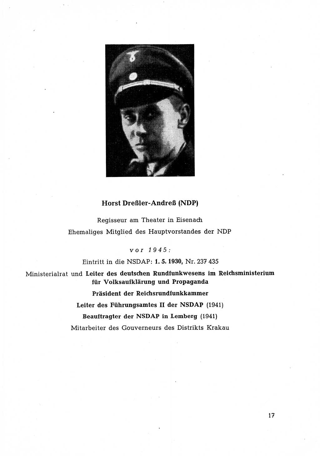 Ehemalige Nationalsozialisten in Pankows Diensten [Deutsche Demokratische Republik (DDR)] 1965, Seite 17 (Ehem. Nat.-Soz. DDR 1965, S. 17)