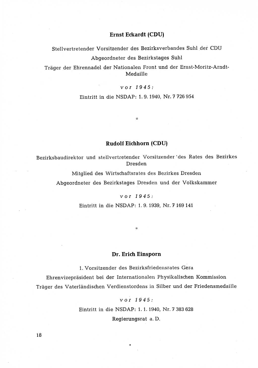 Ehemalige Nationalsozialisten in Pankows Diensten [Deutsche Demokratische Republik (DDR)] 1965, Seite 18 (Ehem. Nat.-Soz. DDR 1965, S. 18)