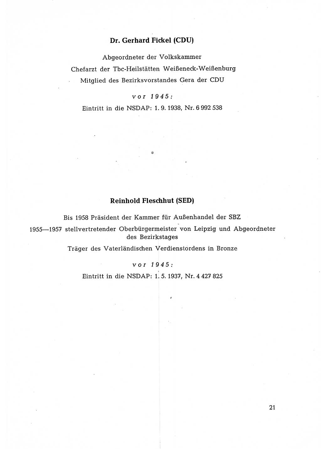 Ehemalige Nationalsozialisten in Pankows Diensten [Deutsche Demokratische Republik (DDR)] 1965, Seite 21 (Ehem. Nat.-Soz. DDR 1965, S. 21)