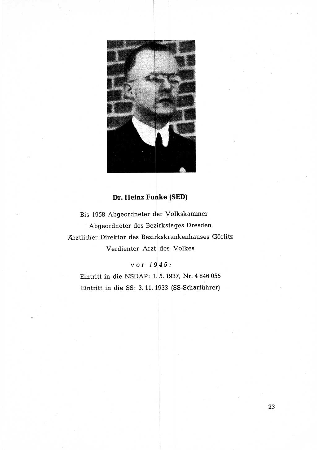 Ehemalige Nationalsozialisten in Pankows Diensten [Deutsche Demokratische Republik (DDR)] 1965, Seite 23 (Ehem. Nat.-Soz. DDR 1965, S. 23)