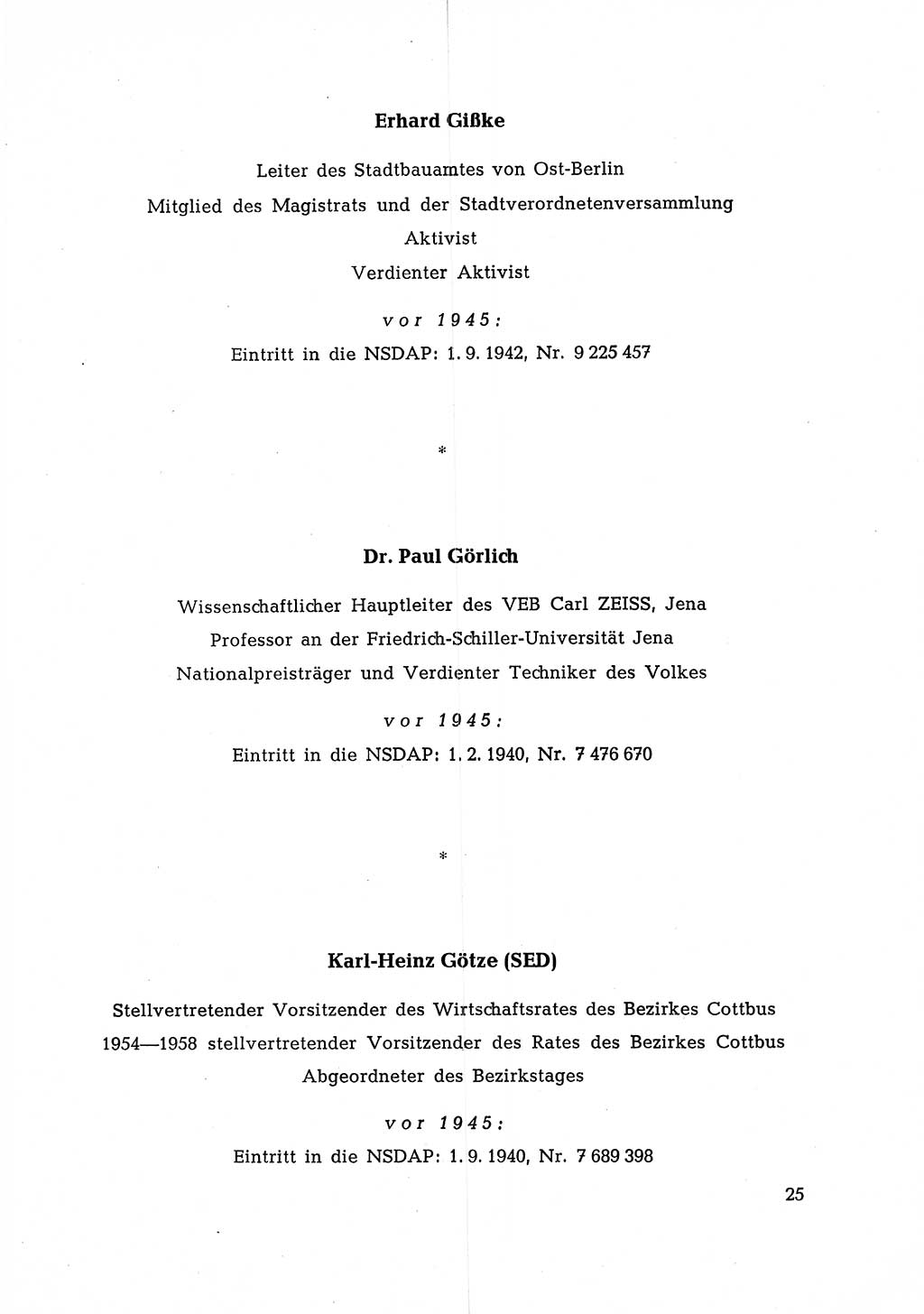 Ehemalige Nationalsozialisten in Pankows Diensten [Deutsche Demokratische Republik (DDR)] 1965, Seite 25 (Ehem. Nat.-Soz. DDR 1965, S. 25)
