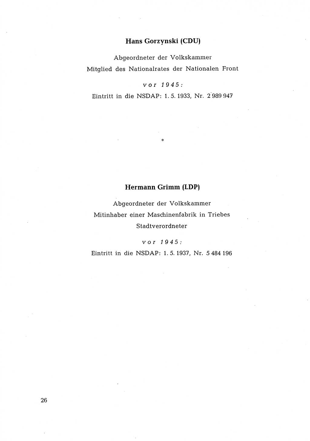 Ehemalige Nationalsozialisten in Pankows Diensten [Deutsche Demokratische Republik (DDR)] 1965, Seite 26 (Ehem. Nat.-Soz. DDR 1965, S. 26)