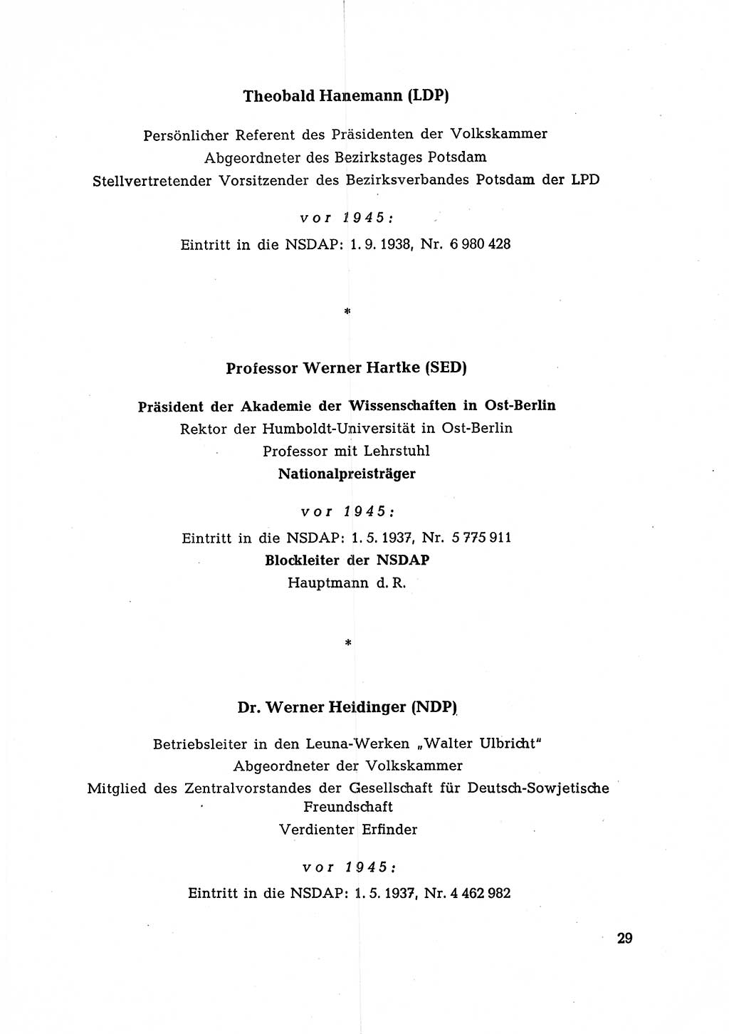Ehemalige Nationalsozialisten in Pankows Diensten [Deutsche Demokratische Republik (DDR)] 1965, Seite 29 (Ehem. Nat.-Soz. DDR 1965, S. 29)