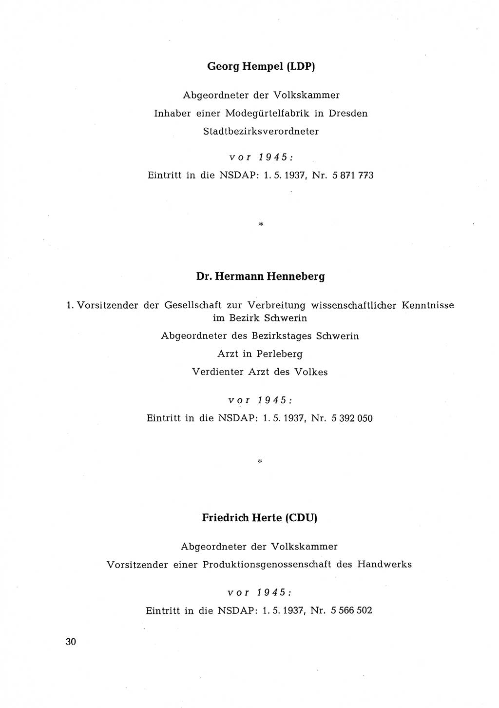 Ehemalige Nationalsozialisten in Pankows Diensten [Deutsche Demokratische Republik (DDR)] 1965, Seite 30 (Ehem. Nat.-Soz. DDR 1965, S. 30)