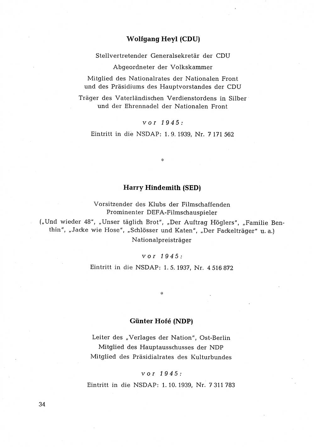 Ehemalige Nationalsozialisten in Pankows Diensten [Deutsche Demokratische Republik (DDR)] 1965, Seite 34 (Ehem. Nat.-Soz. DDR 1965, S. 34)