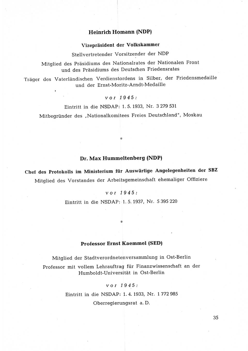 Ehemalige Nationalsozialisten in Pankows Diensten [Deutsche Demokratische Republik (DDR)] 1965, Seite 35 (Ehem. Nat.-Soz. DDR 1965, S. 35)