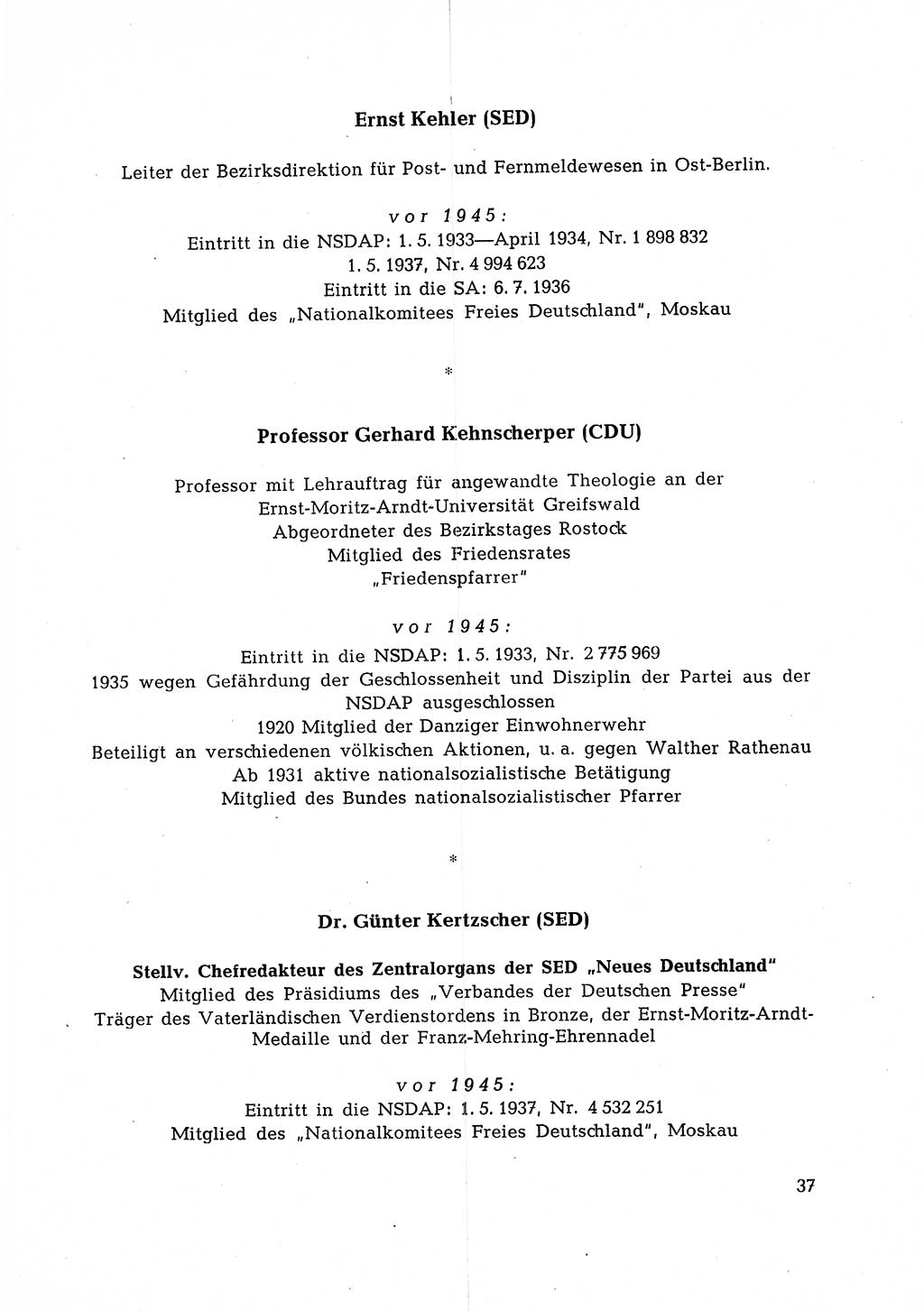Ehemalige Nationalsozialisten in Pankows Diensten [Deutsche Demokratische Republik (DDR)] 1965, Seite 37 (Ehem. Nat.-Soz. DDR 1965, S. 37)