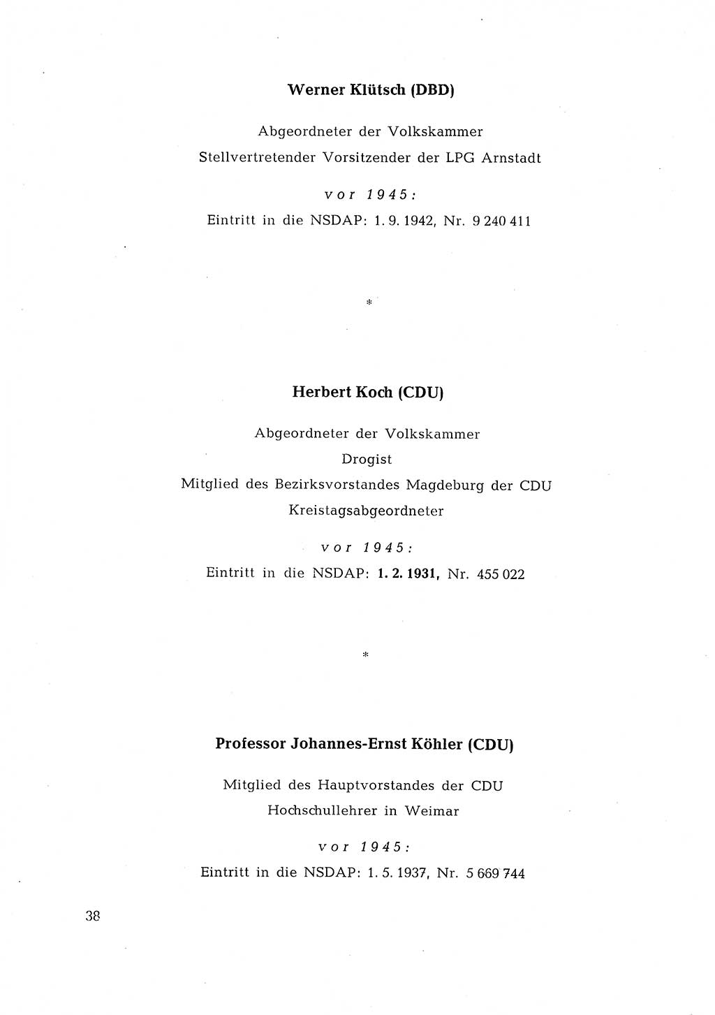 Ehemalige Nationalsozialisten in Pankows Diensten [Deutsche Demokratische Republik (DDR)] 1965, Seite 38 (Ehem. Nat.-Soz. DDR 1965, S. 38)