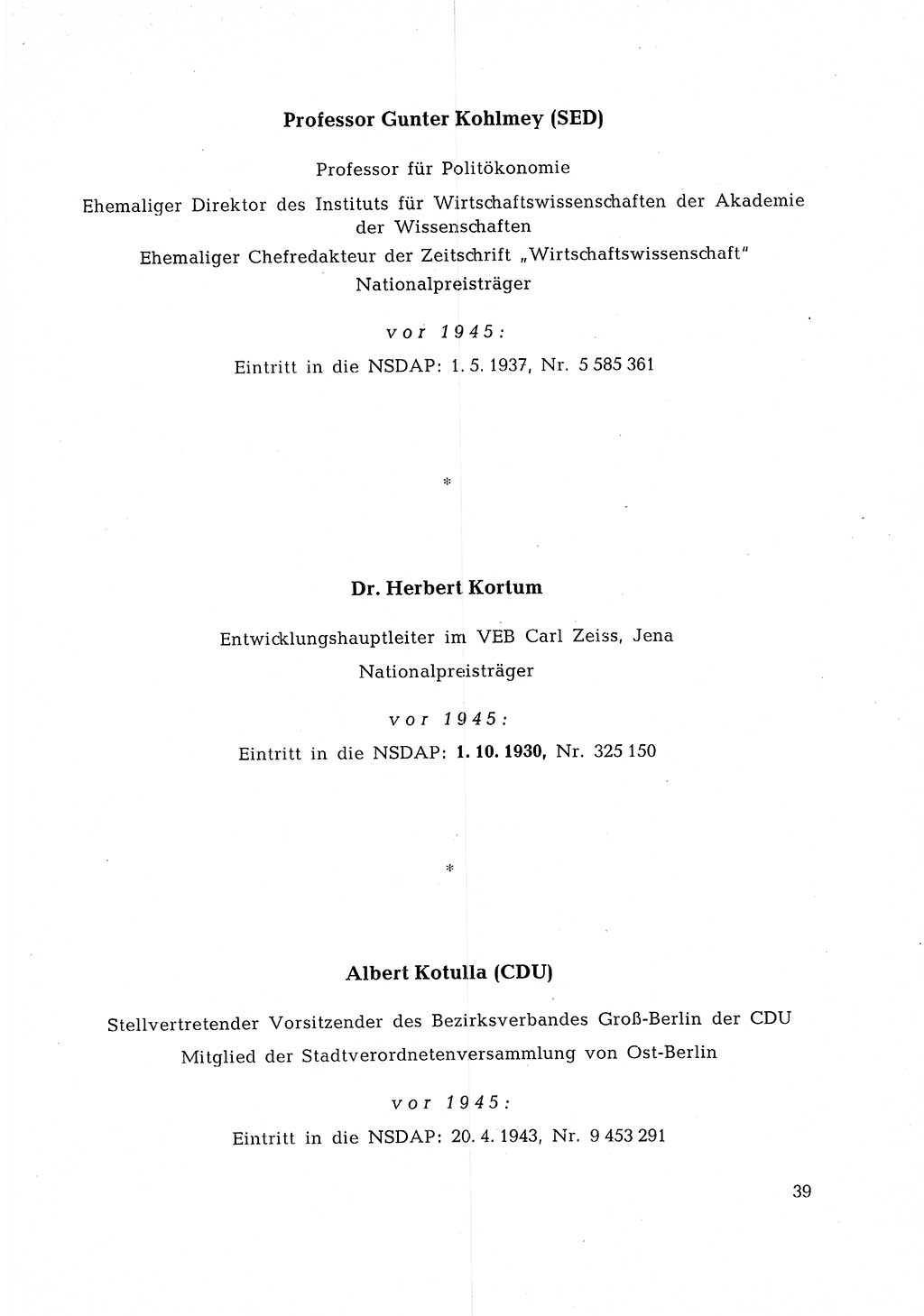 Ehemalige Nationalsozialisten in Pankows Diensten [Deutsche Demokratische Republik (DDR)] 1965, Seite 39 (Ehem. Nat.-Soz. DDR 1965, S. 39)