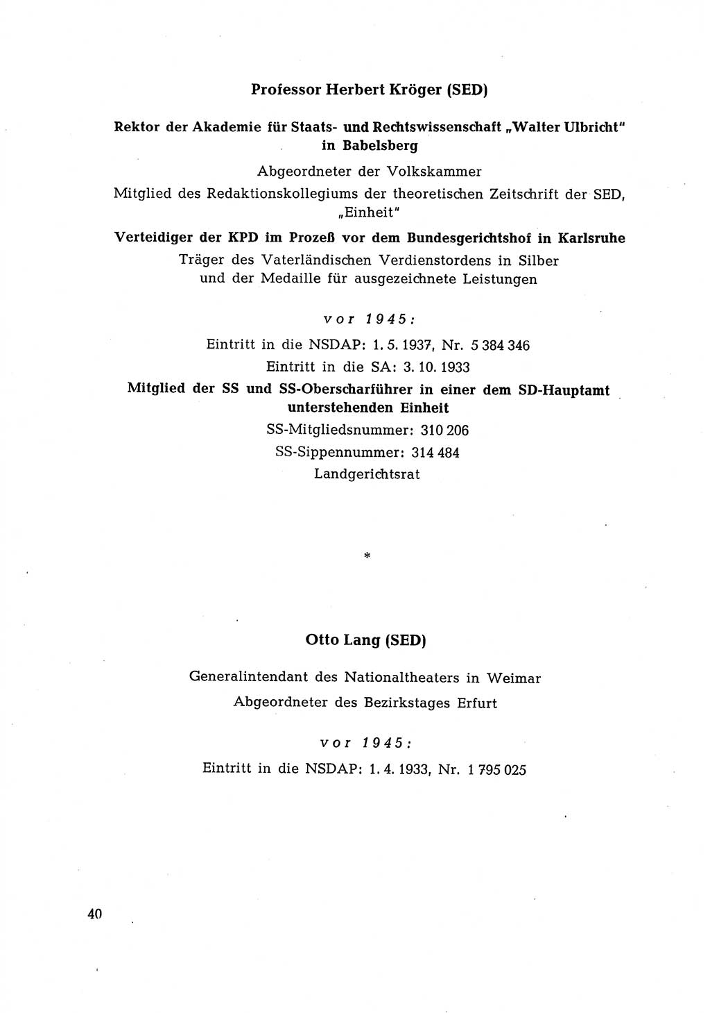 Ehemalige Nationalsozialisten in Pankows Diensten [Deutsche Demokratische Republik (DDR)] 1965, Seite 40 (Ehem. Nat.-Soz. DDR 1965, S. 40)
