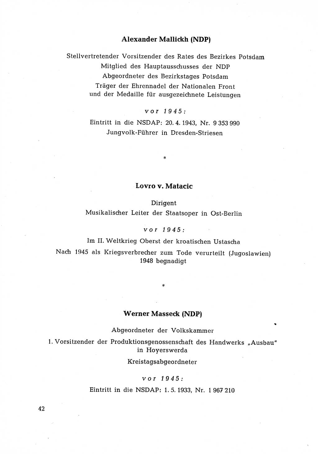 Ehemalige Nationalsozialisten in Pankows Diensten [Deutsche Demokratische Republik (DDR)] 1965, Seite 42 (Ehem. Nat.-Soz. DDR 1965, S. 42)