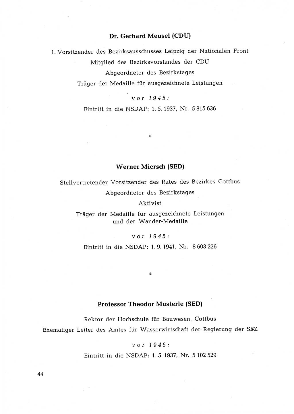 Ehemalige Nationalsozialisten in Pankows Diensten [Deutsche Demokratische Republik (DDR)] 1965, Seite 44 (Ehem. Nat.-Soz. DDR 1965, S. 44)