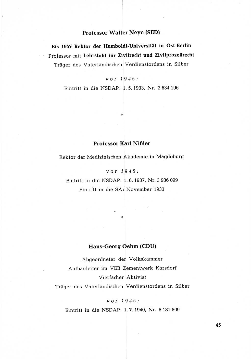 Ehemalige Nationalsozialisten in Pankows Diensten [Deutsche Demokratische Republik (DDR)] 1965, Seite 45 (Ehem. Nat.-Soz. DDR 1965, S. 45)