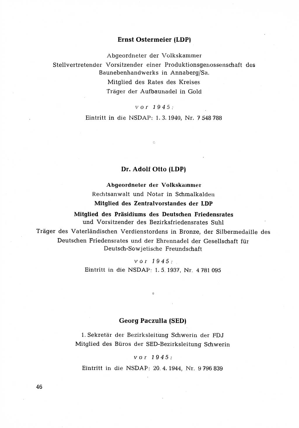 Ehemalige Nationalsozialisten in Pankows Diensten [Deutsche Demokratische Republik (DDR)] 1965, Seite 46 (Ehem. Nat.-Soz. DDR 1965, S. 46)