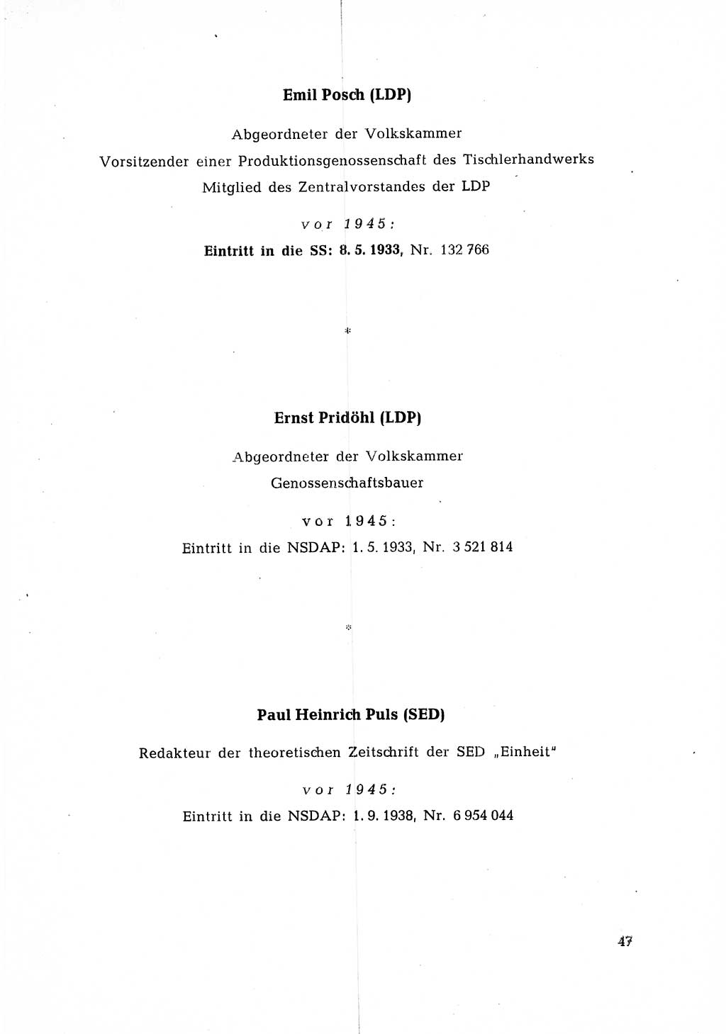 Ehemalige Nationalsozialisten in Pankows Diensten [Deutsche Demokratische Republik (DDR)] 1965, Seite 47 (Ehem. Nat.-Soz. DDR 1965, S. 47)