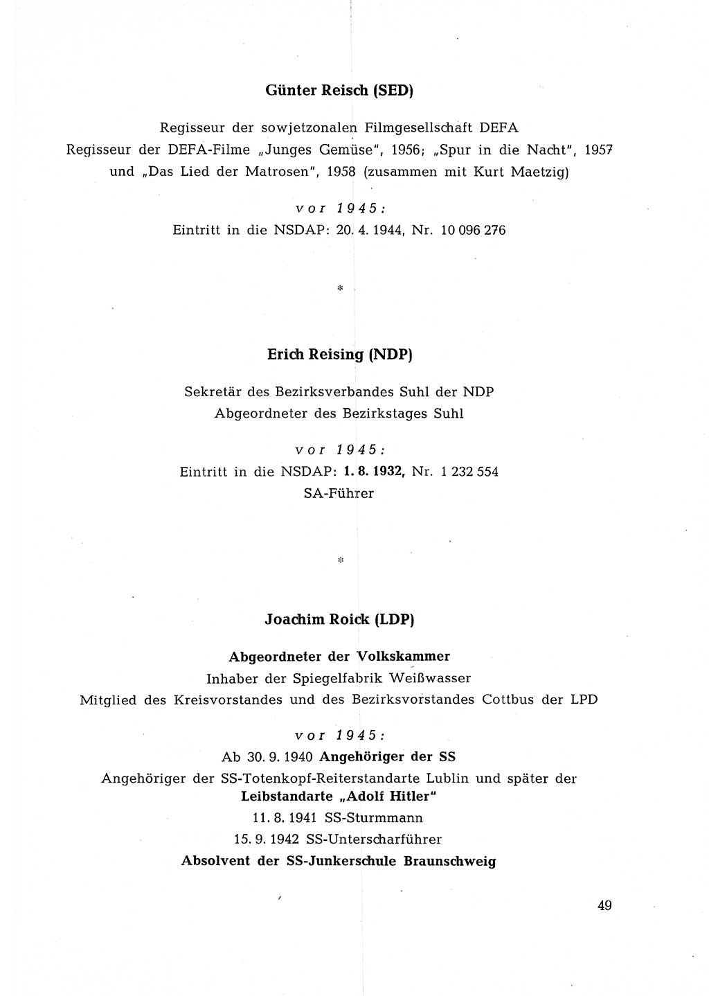 Ehemalige Nationalsozialisten in Pankows Diensten [Deutsche Demokratische Republik (DDR)] 1965, Seite 49 (Ehem. Nat.-Soz. DDR 1965, S. 49)