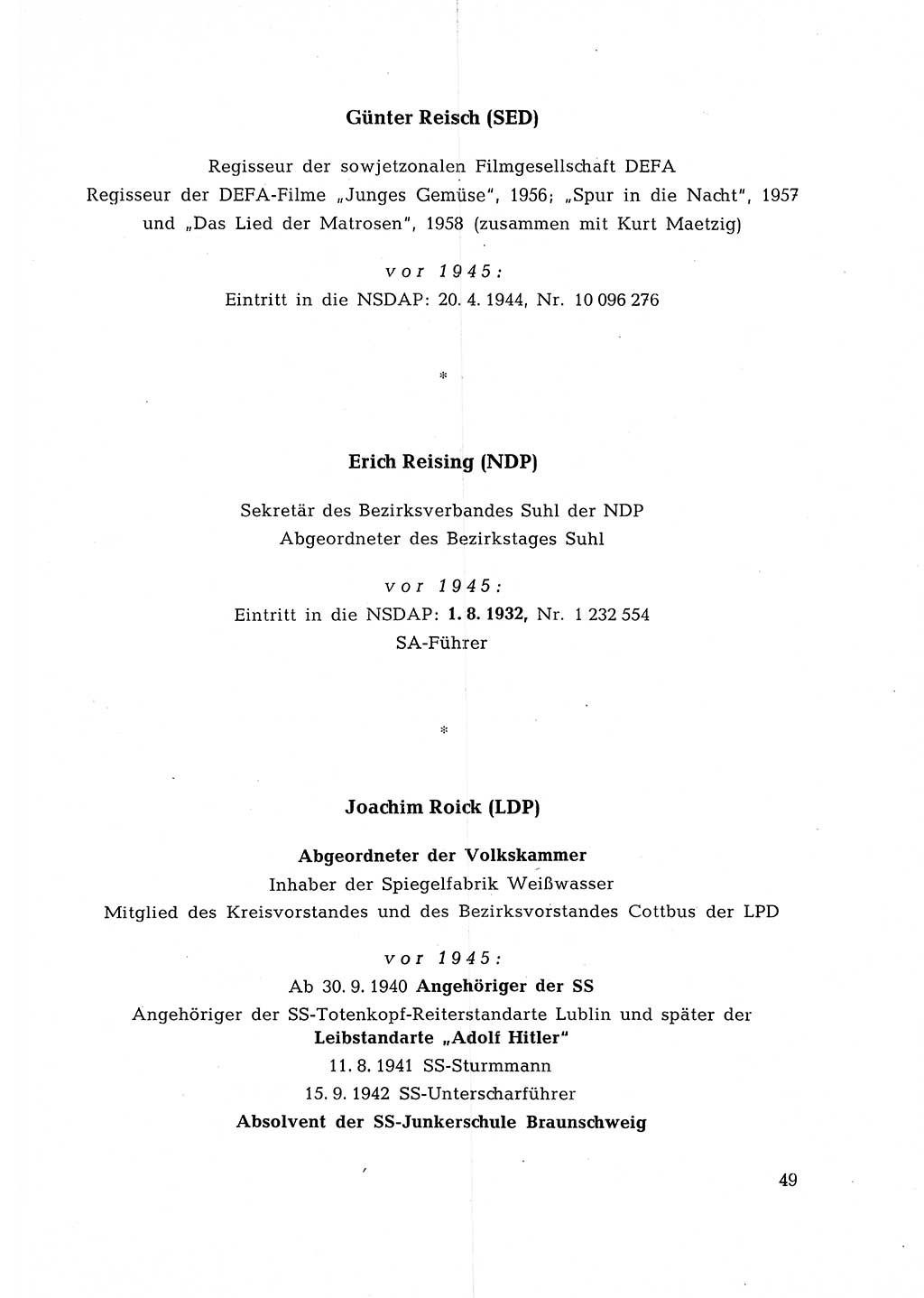 Ehemalige Nationalsozialisten in Pankows Diensten [Deutsche Demokratische Republik (DDR)] 1965, Seite 49 (Ehem. Nat.-Soz. DDR 1965, S. 49)